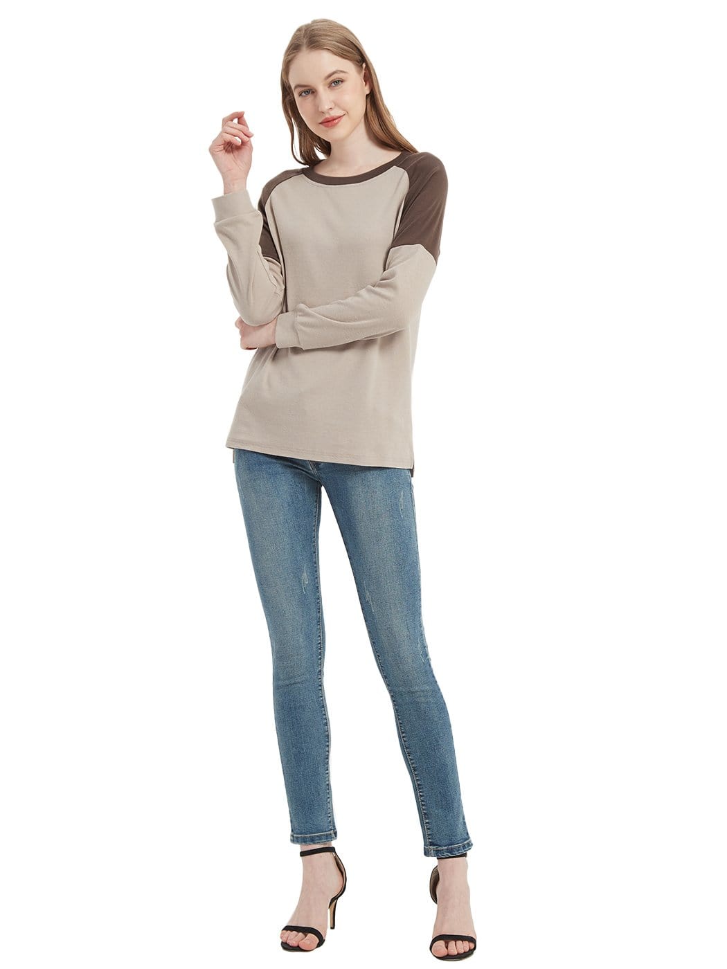 Sudadera informal de cuello redondo, blusas de manga larga con bloques de color y jerséis con aberturas laterales
