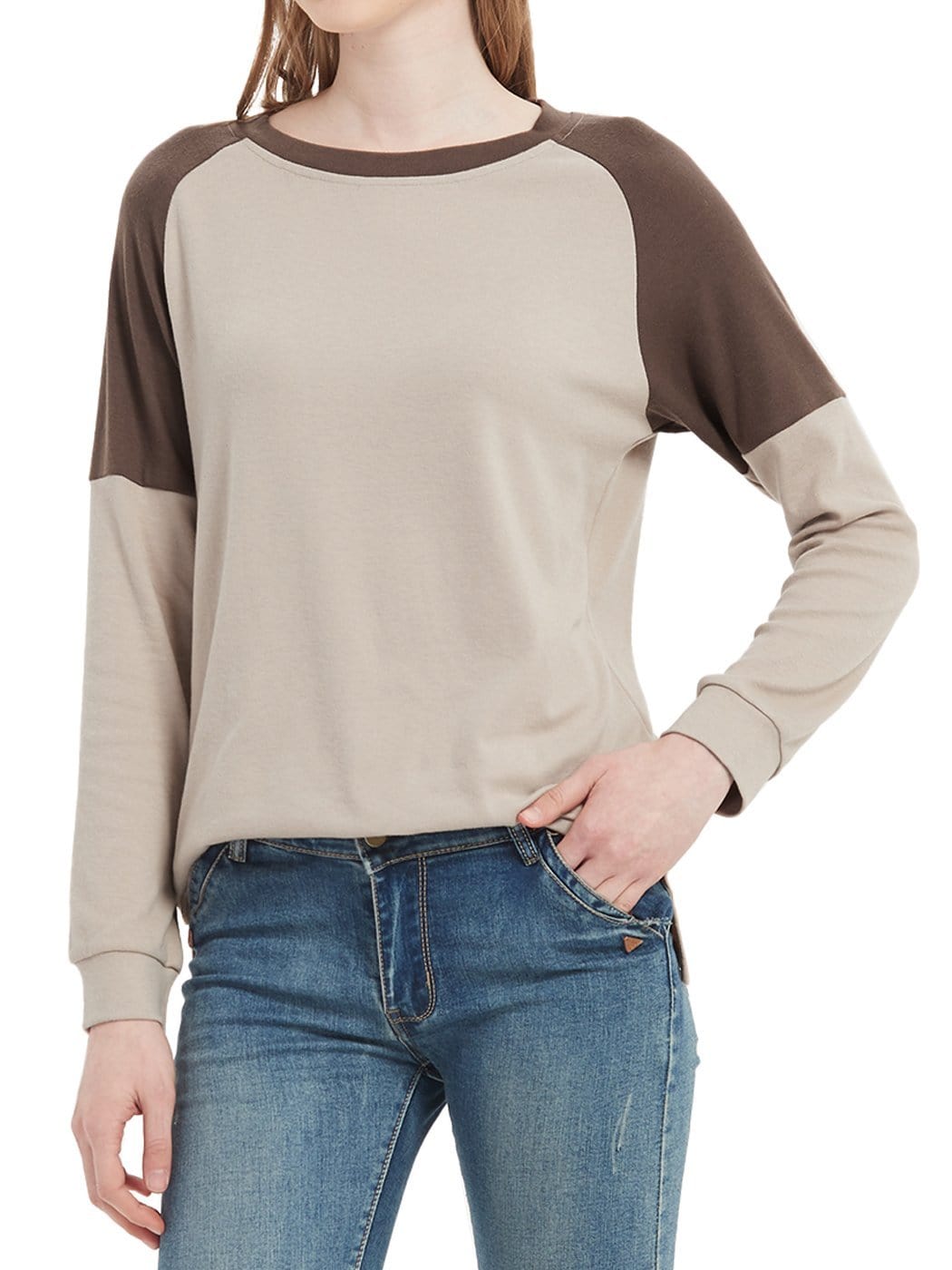Sudadera informal de cuello redondo, blusas de manga larga con bloques de color y jerséis con aberturas laterales