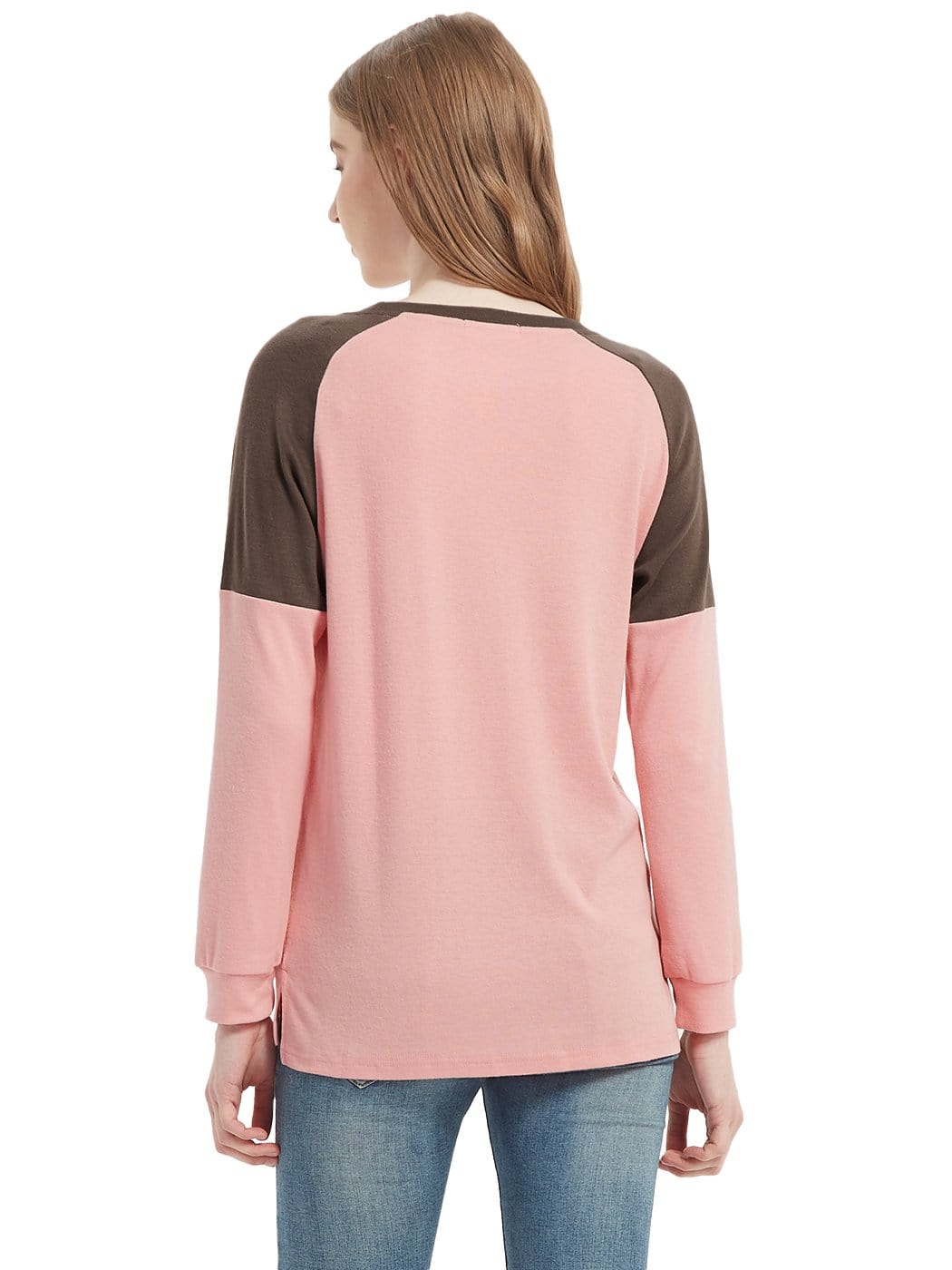 Sudadera informal de cuello redondo, blusas de manga larga con bloques de color y jerséis con aberturas laterales