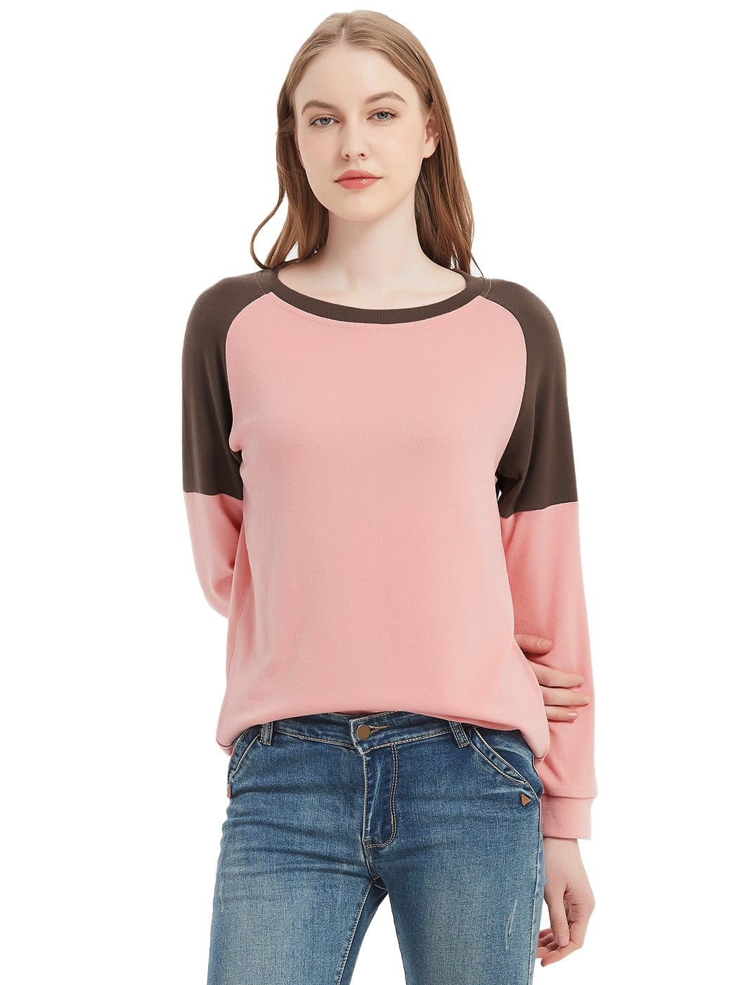 Sudadera informal de cuello redondo, blusas de manga larga con bloques de color y jerséis con aberturas laterales