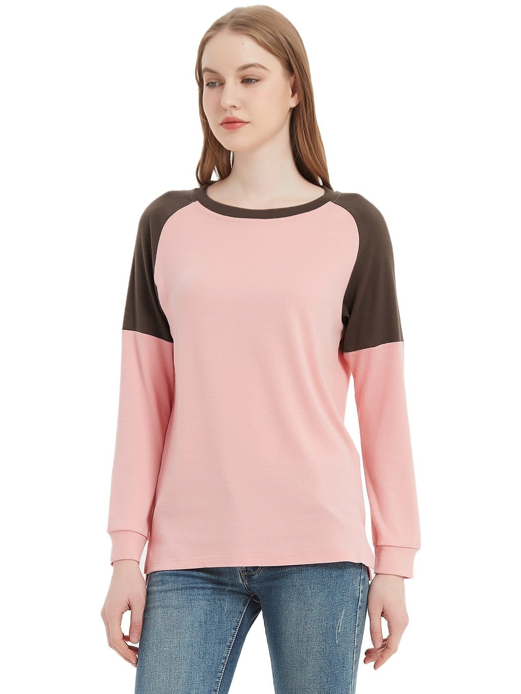 Sudadera informal de cuello redondo, blusas de manga larga con bloques de color y jerséis con aberturas laterales