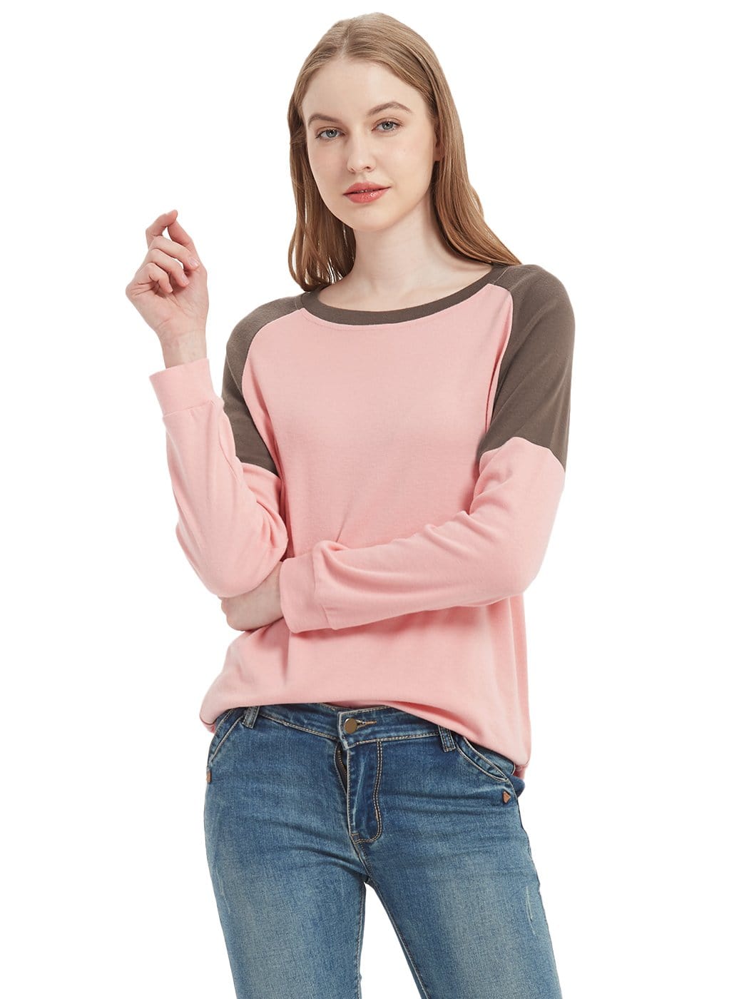 Sudadera informal de cuello redondo, blusas de manga larga con bloques de color y jerséis con aberturas laterales