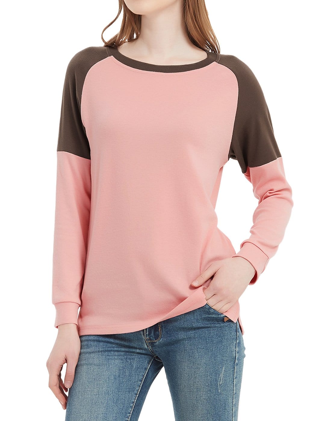 Sudadera informal de cuello redondo, blusas de manga larga con bloques de color y jerséis con aberturas laterales