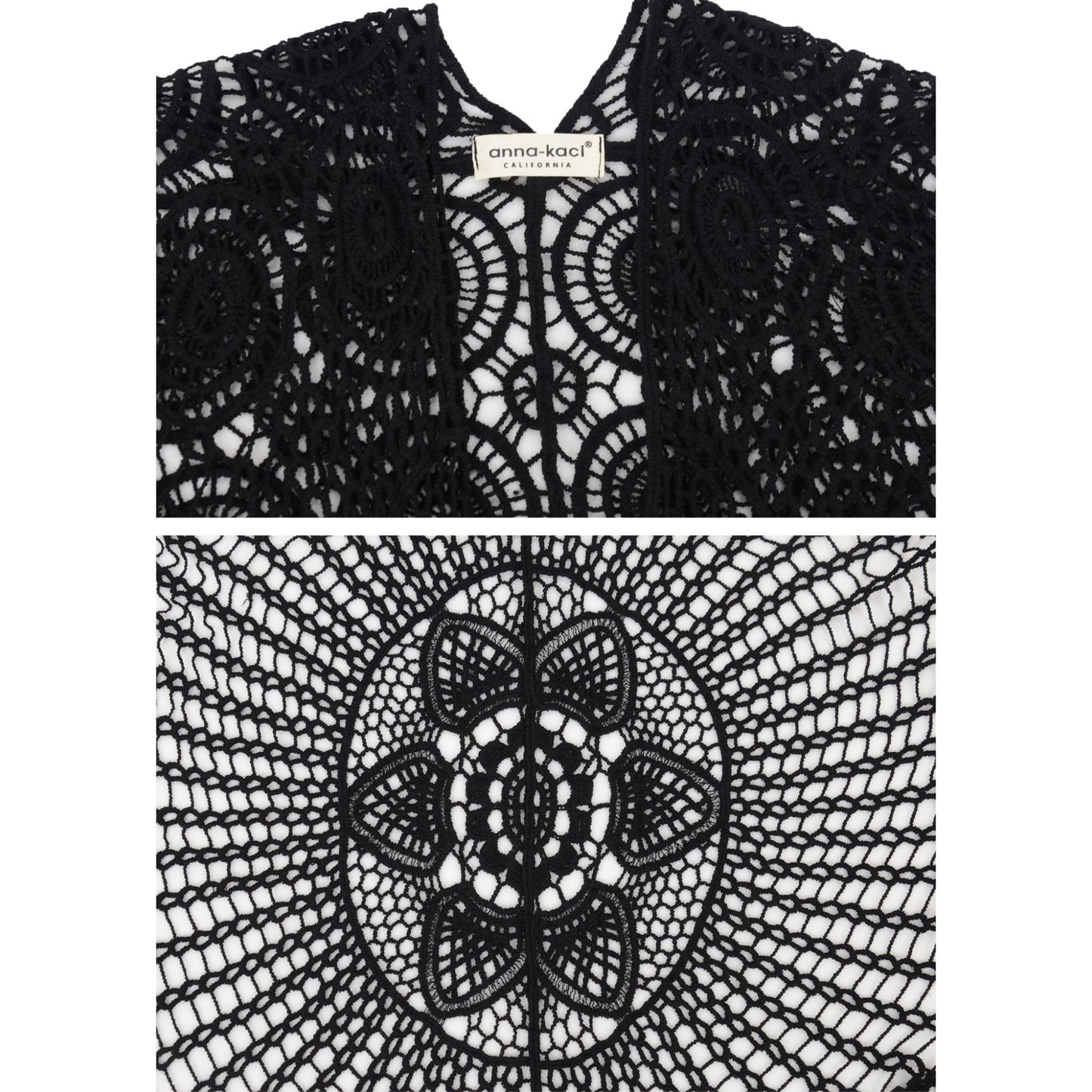 Pareo de ganchillo abierto con estampado floral y manga corta