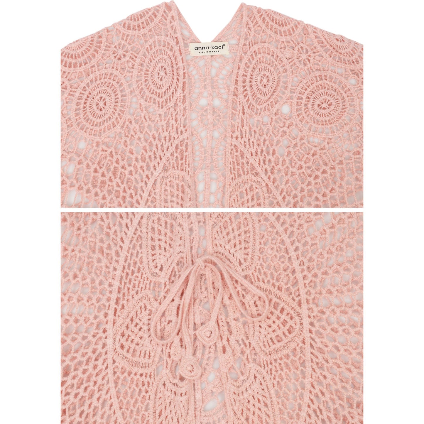 Pareo de ganchillo abierto con estampado floral y manga corta