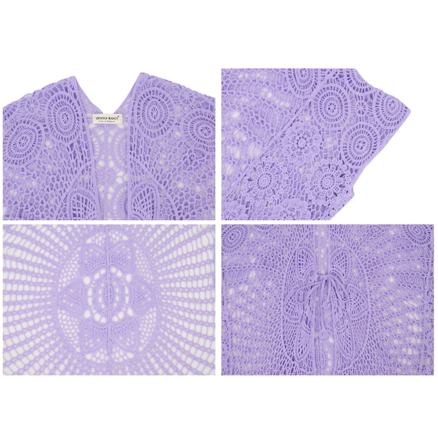 Pareo de ganchillo abierto con estampado floral y manga corta