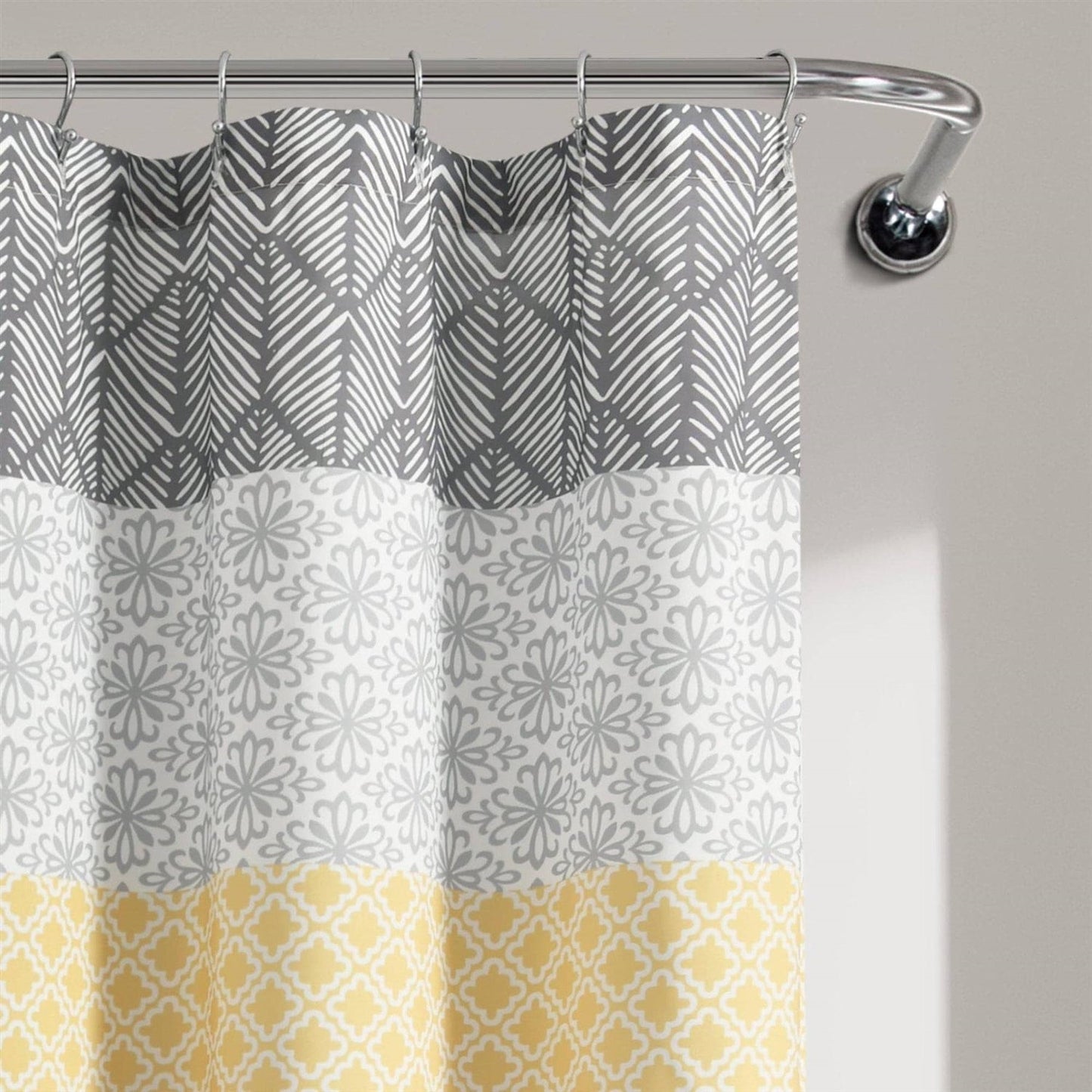 Cortina de Ducha de Poliéster Boho con Estampado Floral Damasco Amarillo Negro Blanco Gris de 72 pulgadas
