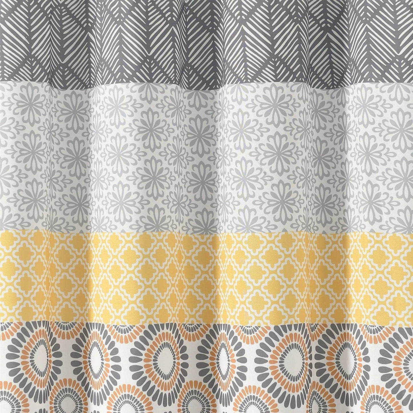 Cortina de Ducha de Poliéster Boho con Estampado Floral Damasco Amarillo Negro Blanco Gris de 72 pulgadas