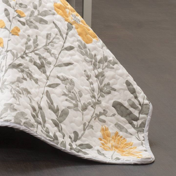 Juego de colcha de algodón y poliéster ligero y fino con estampado floral amarillo y gris, tamaño Full/Queen
