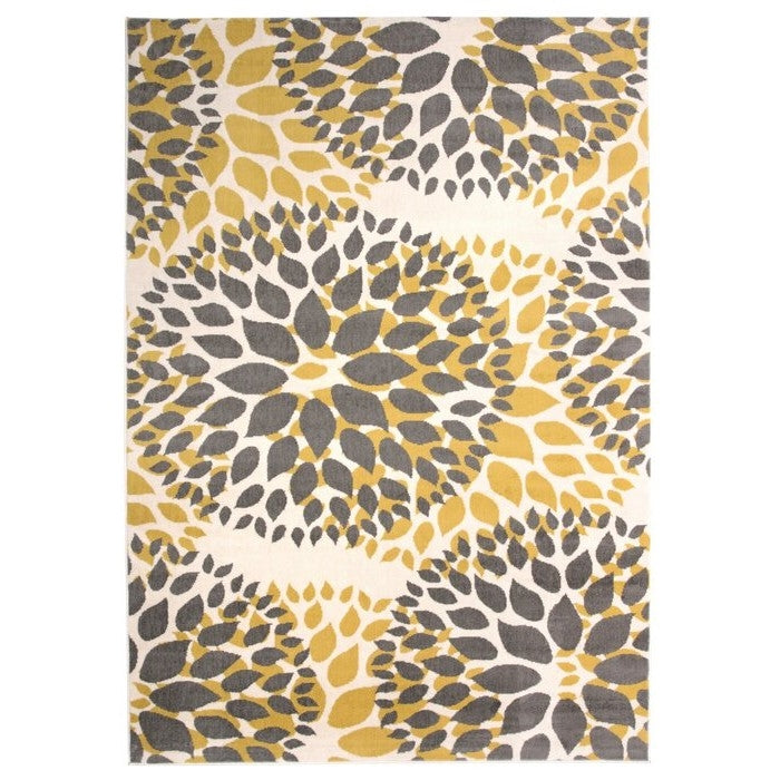Alfombra de área de polipropileno resistente a las manchas, tejida, floral, gris y amarillo, de 3'1" x 5'