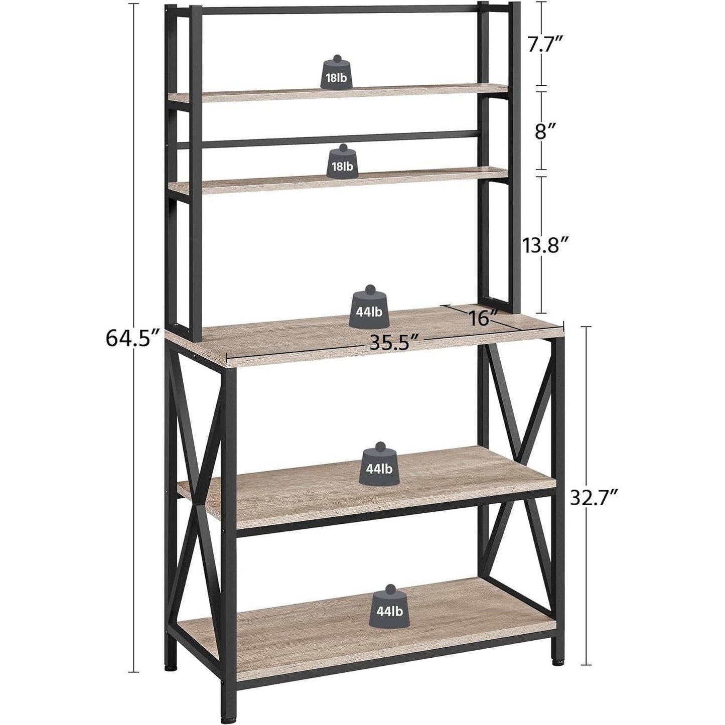 Estantería para panaderos, estante para microondas y unidad de estanterías de cocina moderna en metal negro y madera gris