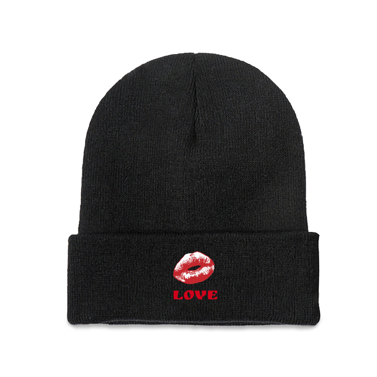 Red Love and Lips Knitted Beanie Hat