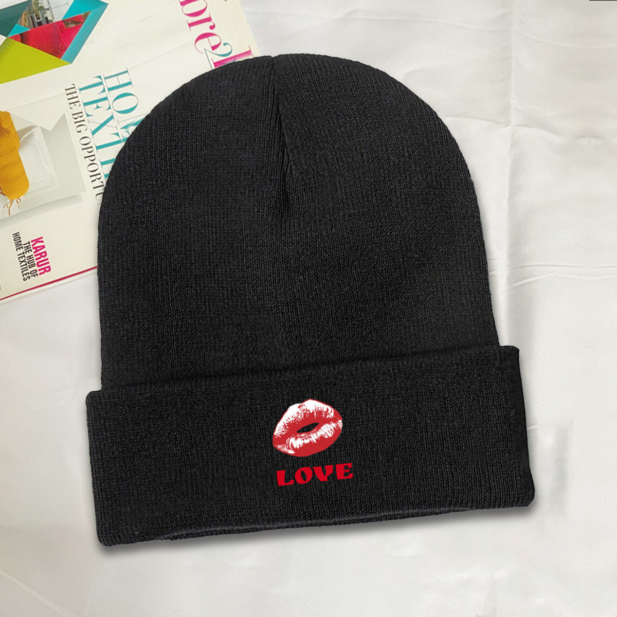 Red Love and Lips Knitted Beanie Hat