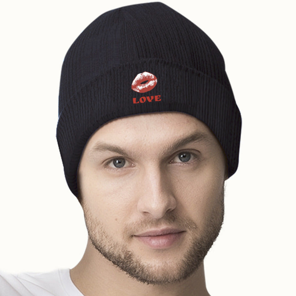 Red Love and Lips Knitted Beanie Hat
