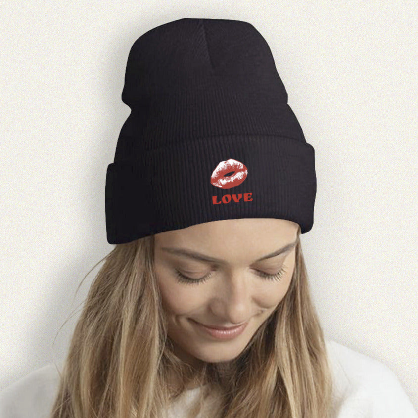 Red Love and Lips Knitted Beanie Hat