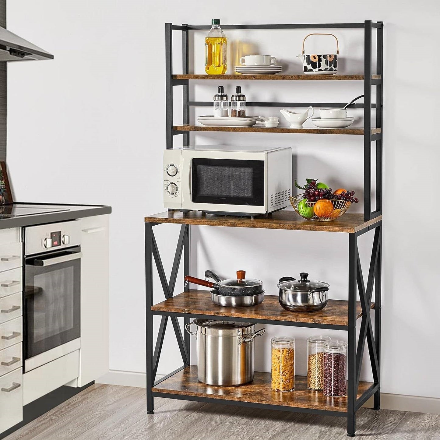 Estantería de cocina de metal y madera industrial moderna