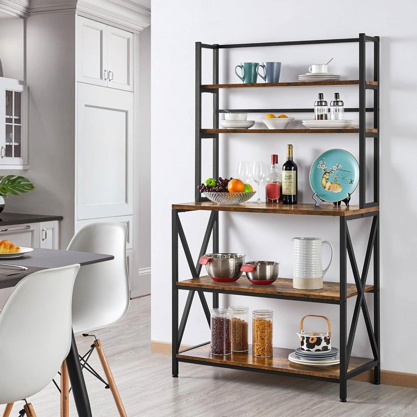 Estantería de cocina de metal y madera industrial moderna