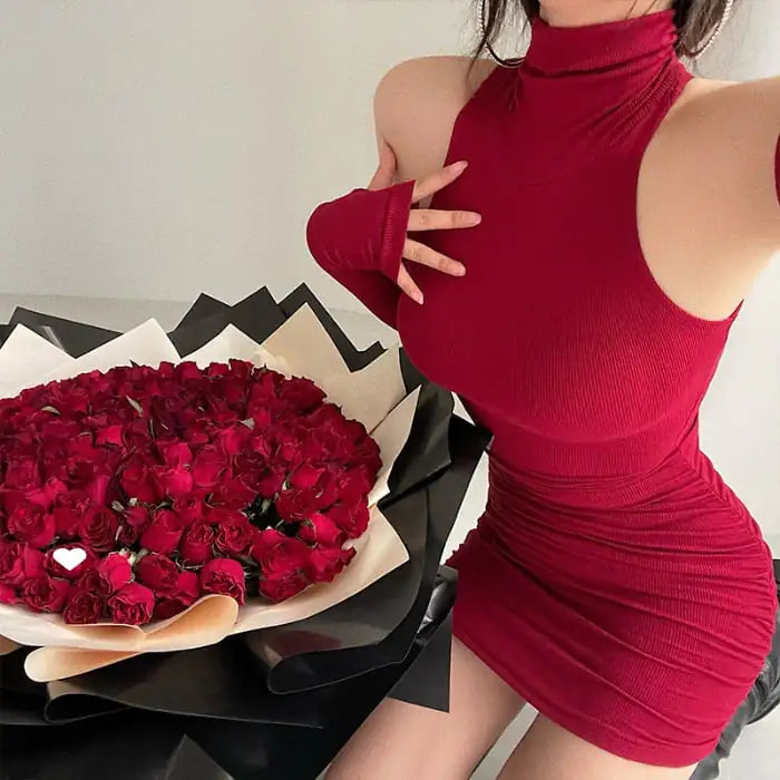 Spring Sexy Turtleneck Halter Dress for Women