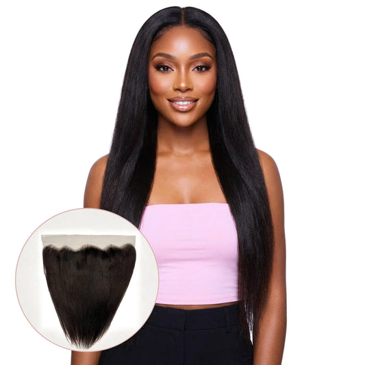 Frontal de cabello humano liso Yaki 13x4 con encaje transparente