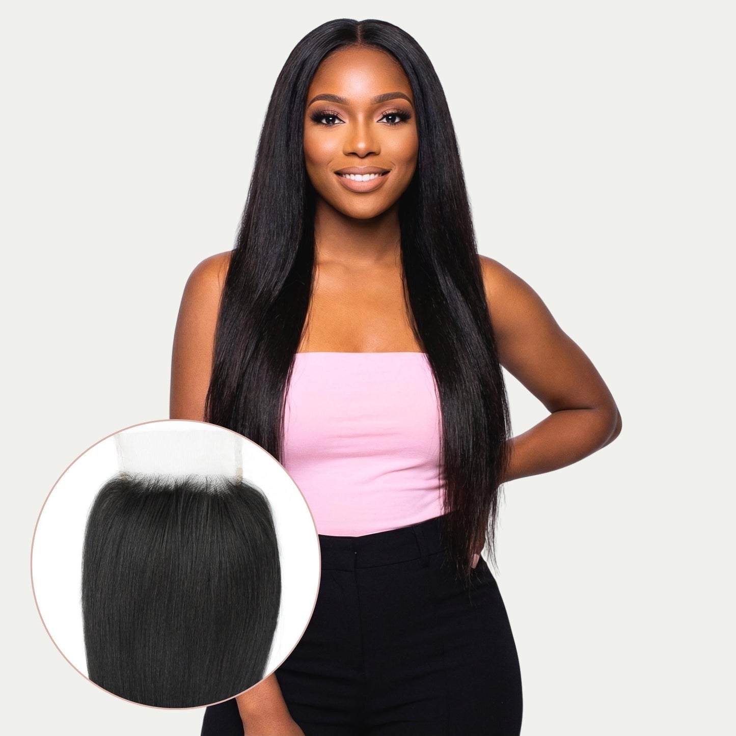 Cierre de encaje transparente 4x4 de cabello humano liso Yaki