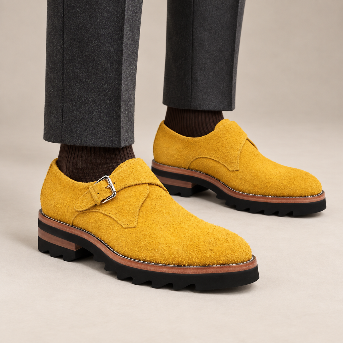 Yellow Cow Leather Monk Shoes