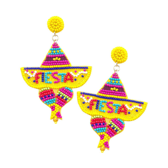 Felt Back Fiestas Beaded Hat Message Dangle Earrings