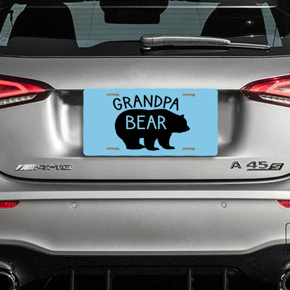 Grandpa Bear Light Blue Aluminum Vanity License Plate Auto Accessory