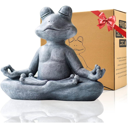Estatua de rana yogui meditando para jardín zen
