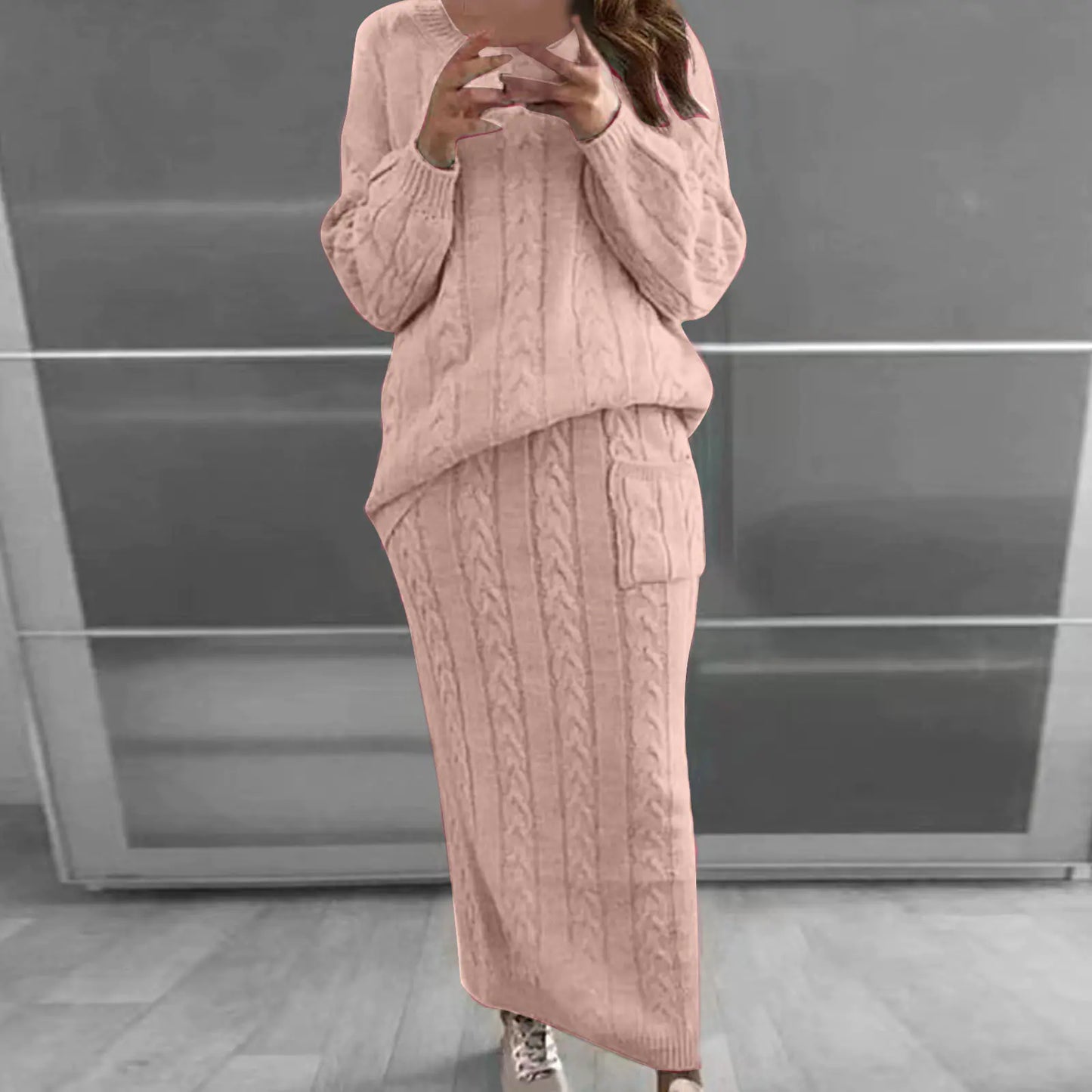 Autumn Winter Women's Fashion Sweater Dress Set
