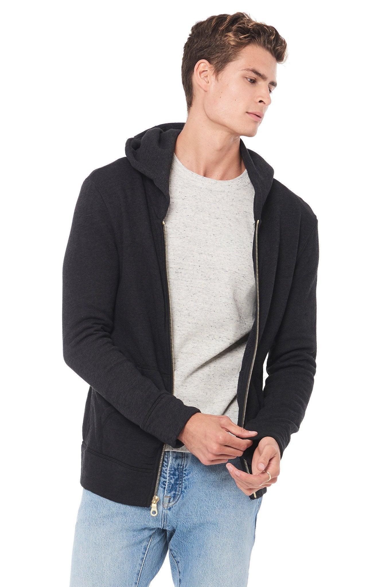 Sudadera con capucha y cremallera de felpa francesa para hombre