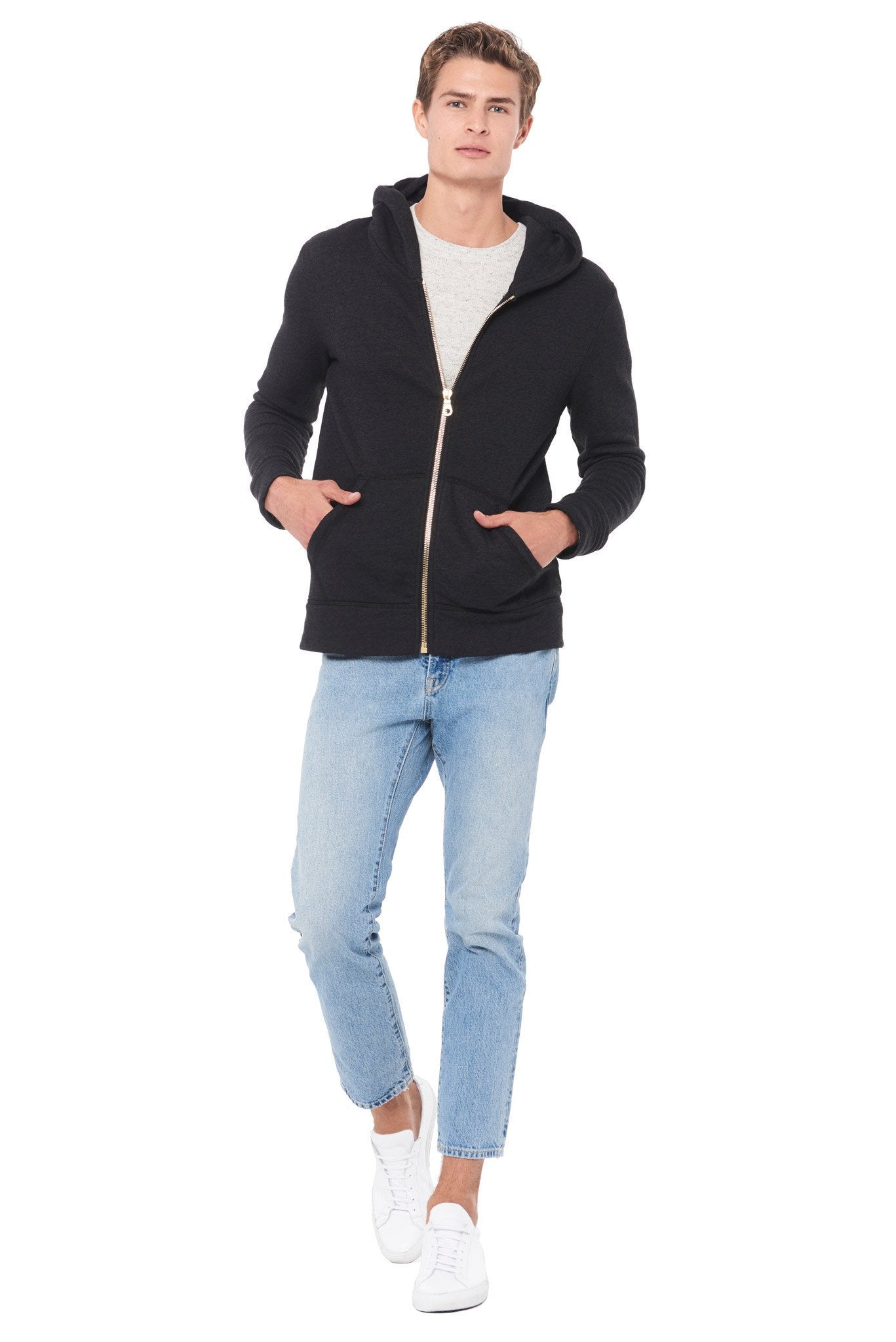 Sudadera con capucha y cremallera de felpa francesa para hombre
