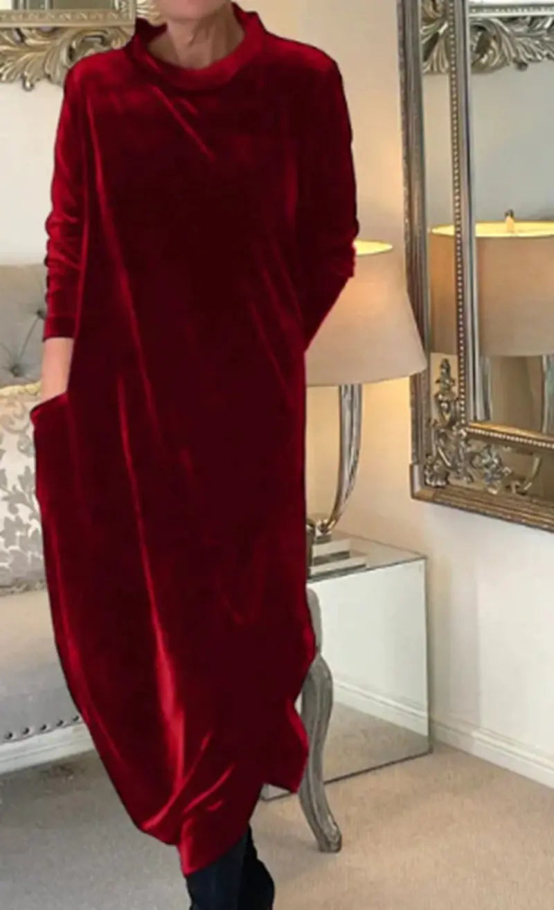 New Women's Long Sleeve Solid Color Round Neck Dress