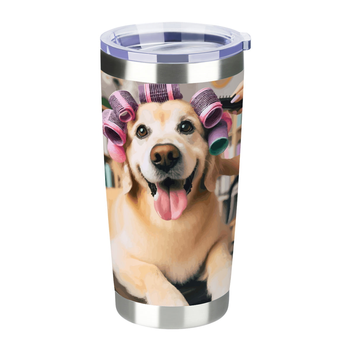 Dog in Hair Curlers 20 oz Outdoor Tumbler with Lid