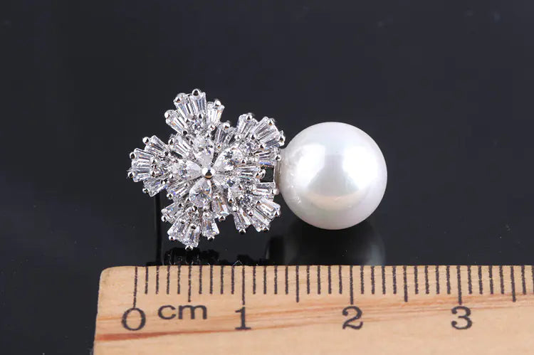 Conjunto de collar de lujo de copo de nieve con perlas y circonitas, en plata 925