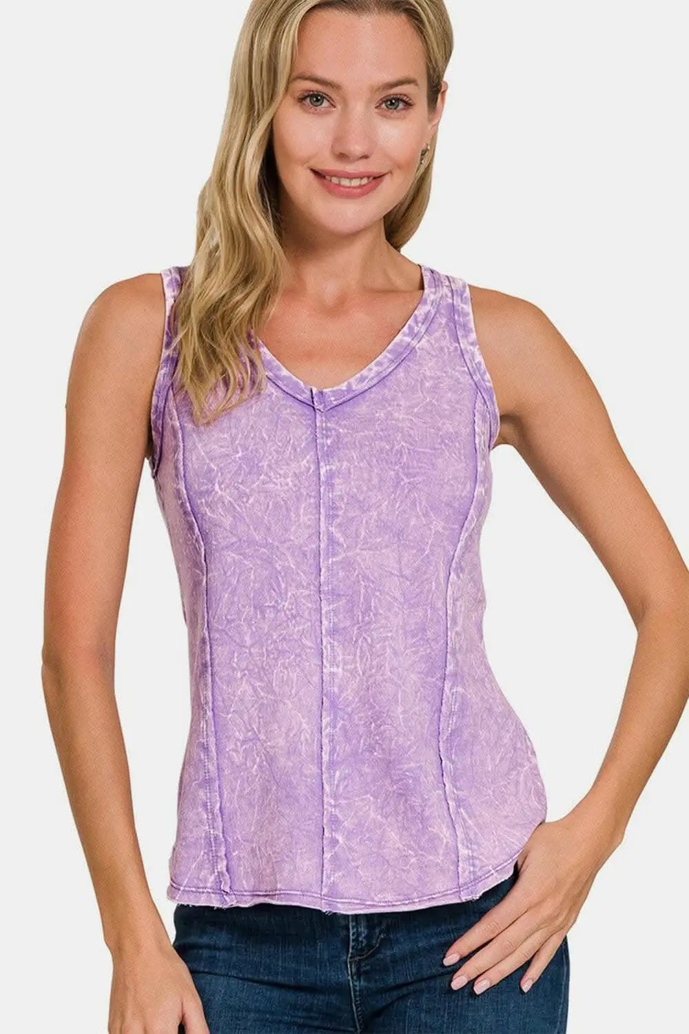 Shorts Trendsi Zenana Exposed Seam Tank Women's Casual Top Wide Strap Comfy