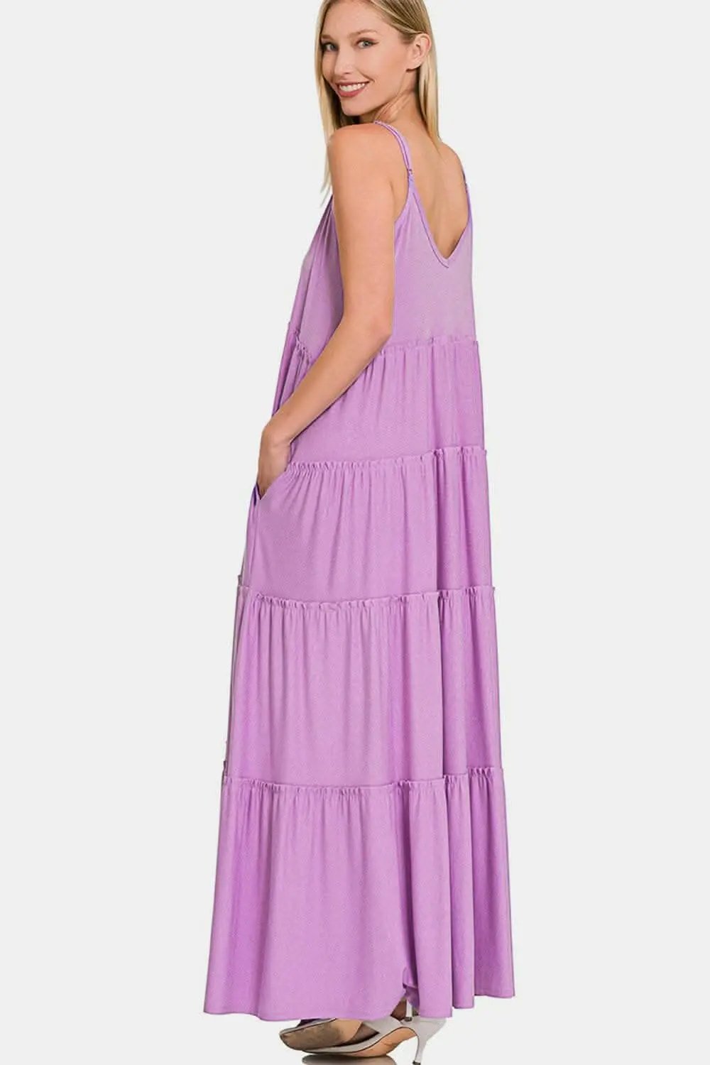 Dresses Trendsi usa - Zenana Frill Tiered V-Neck Maxi Cami Dress
