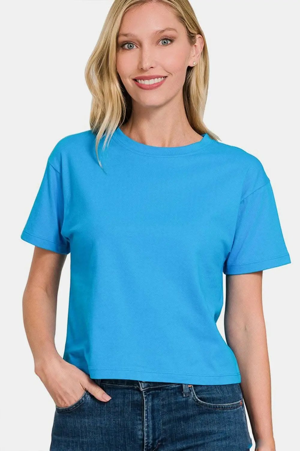 T-Shirts Trendsi Zenana Cropped Tee Women's Casual Round Neck Short Sleeve Top - Soft & Stylish