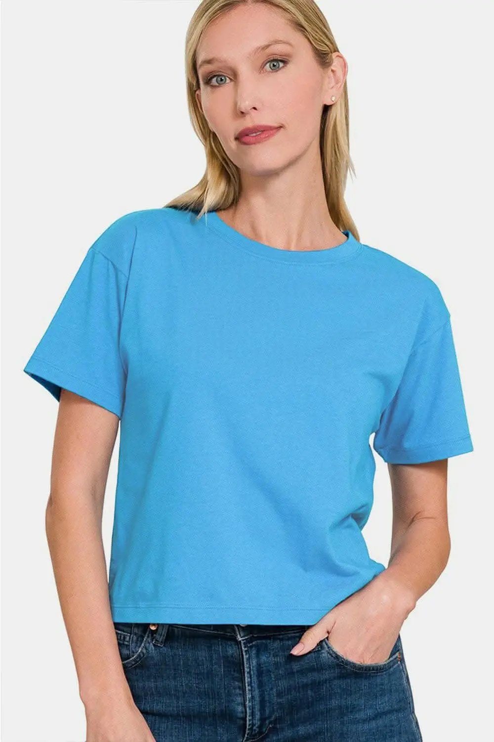T-Shirts Trendsi Zenana Cropped Tee Women's Casual Round Neck Short Sleeve Top - Soft & Stylish