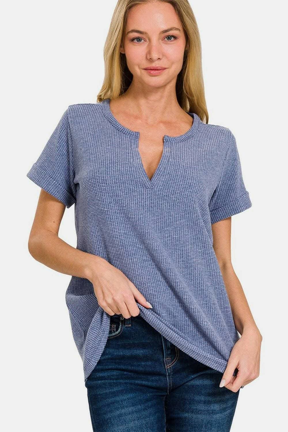 Blusa Trendsi para mujer, cuello con muesca, top informal elegante