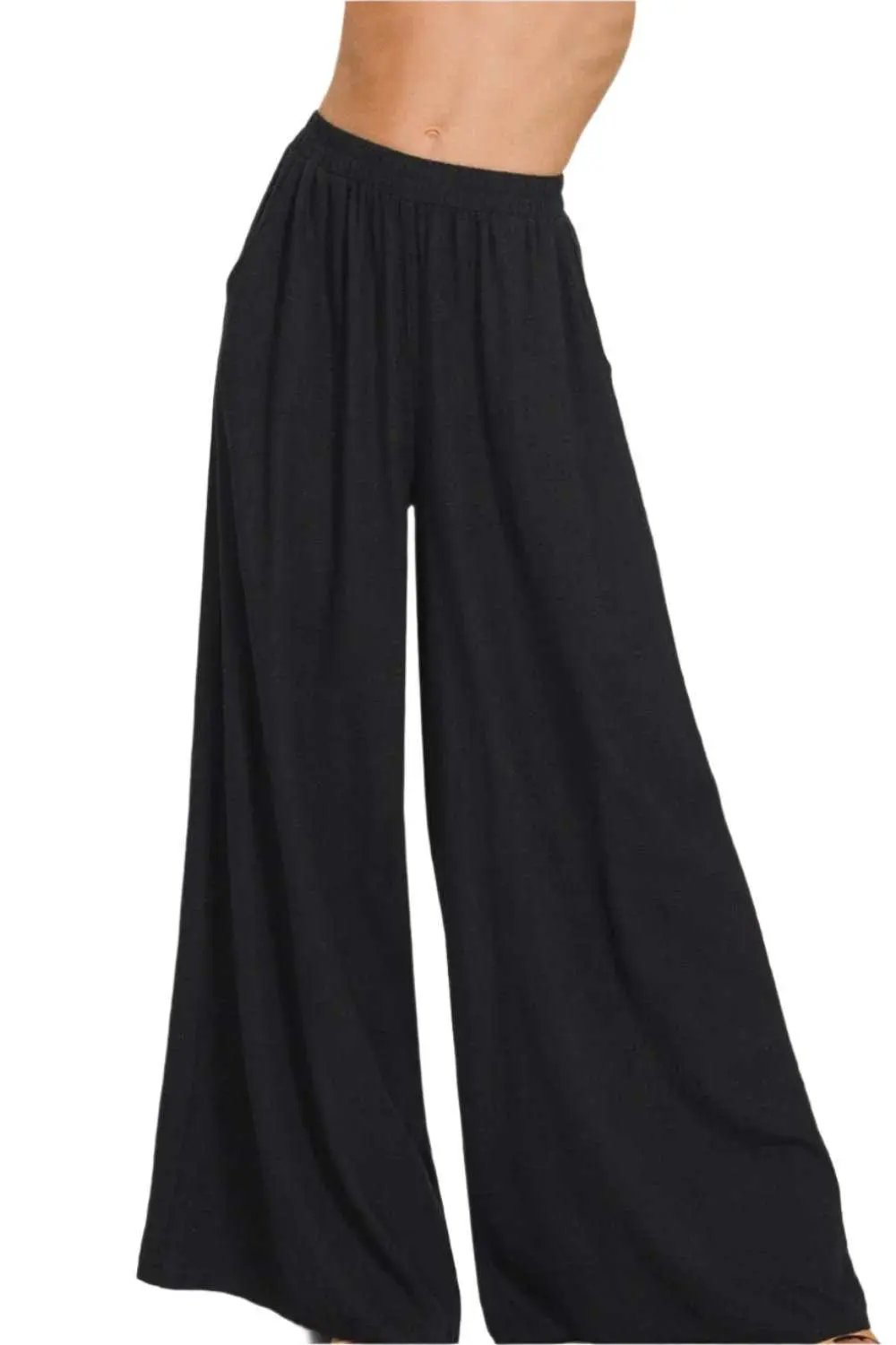 Trendsi Pantalones de lino de pierna ancha Zenana - Prendas de vestir exteriores elegantes