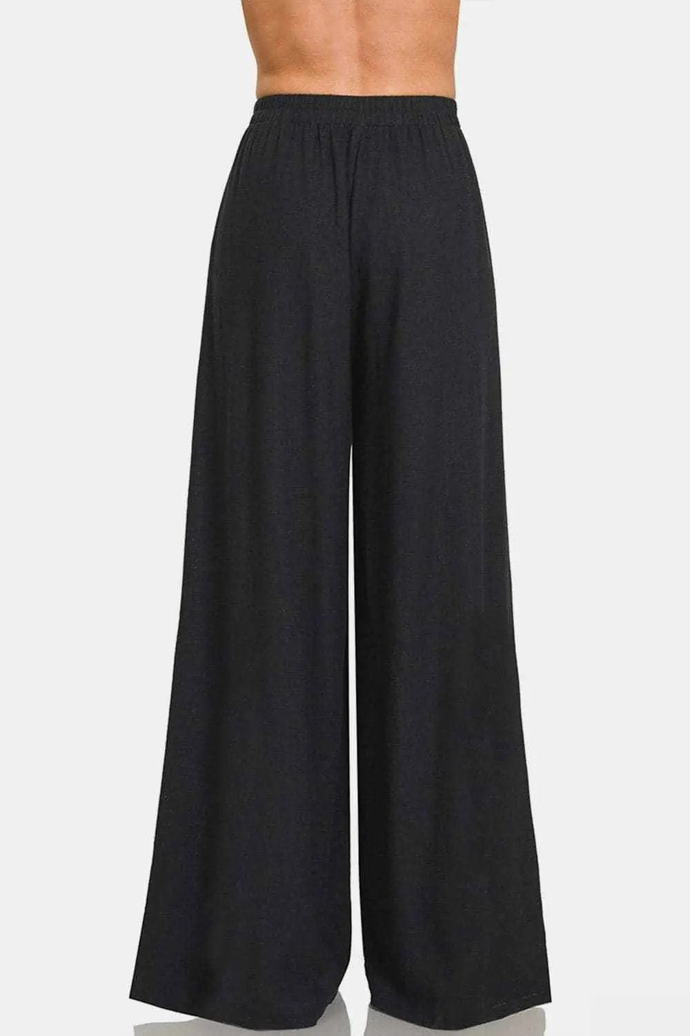 Trendsi Pantalones de lino de pierna ancha Zenana - Prendas de vestir exteriores elegantes