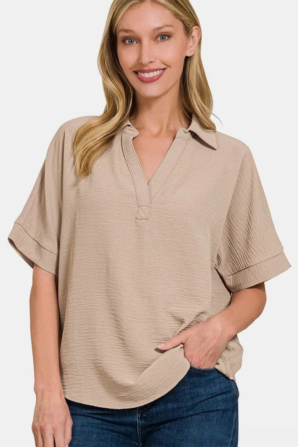 Pants Trendsi Zenana textured collared top