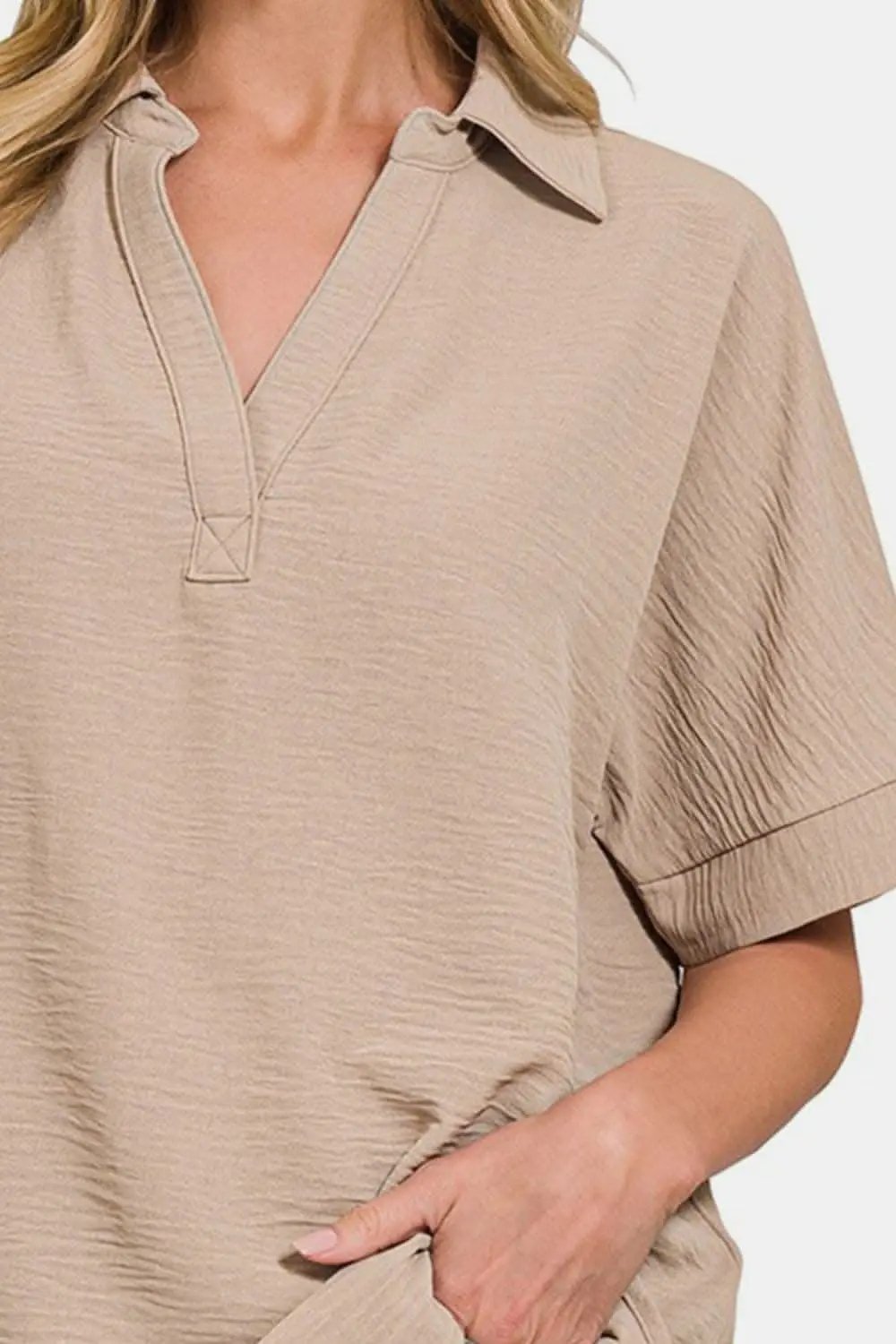 Pants Trendsi Zenana textured collared top
