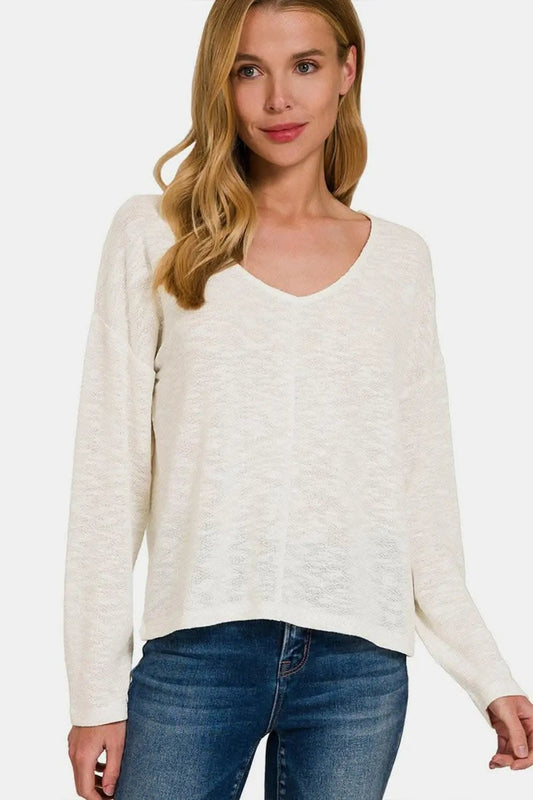 Pants Trendsi usa - Zenana v-neck dropped shoulder tee