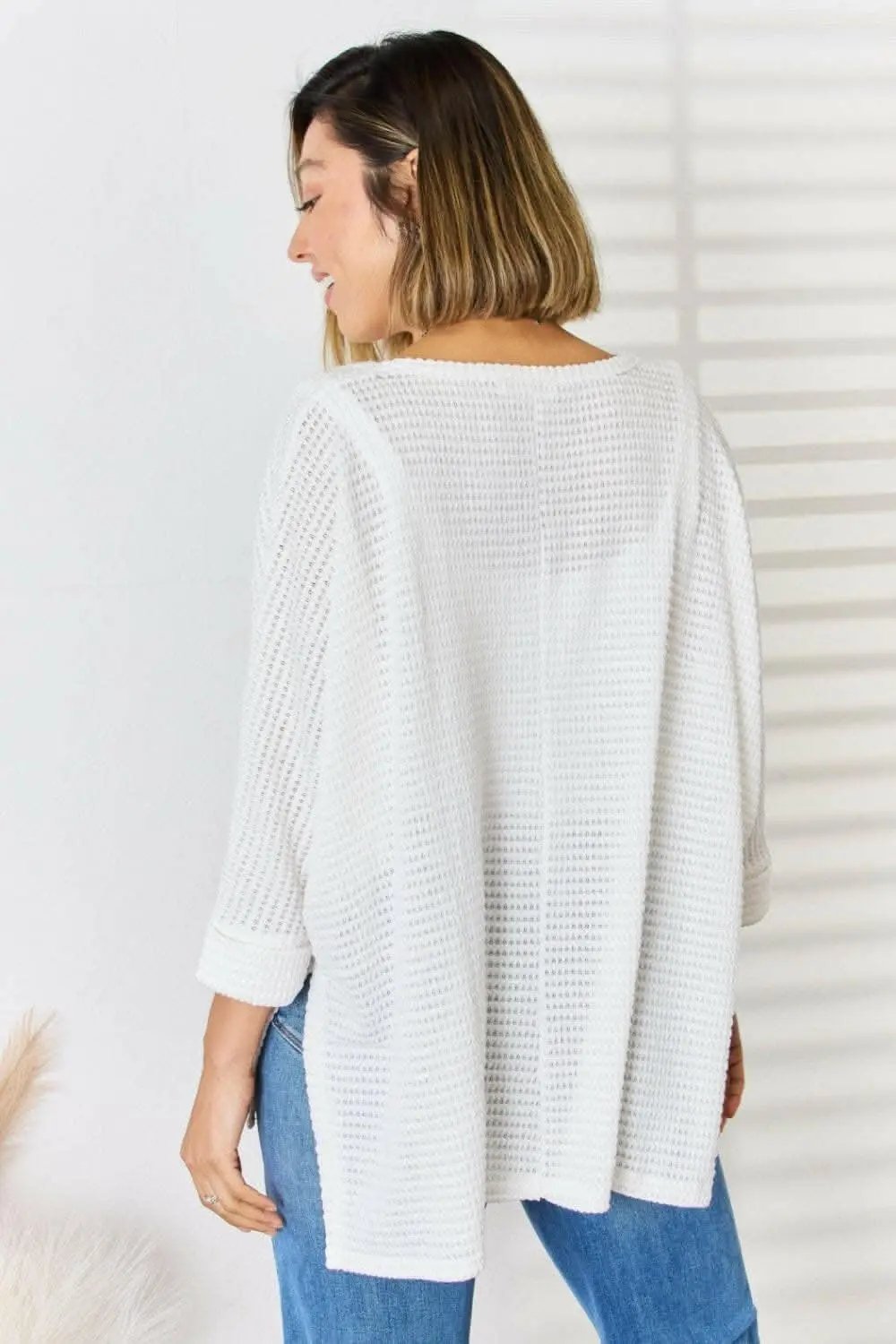 Waffle Knit Top Top - Waffle Knit V-Neck - Zenana
