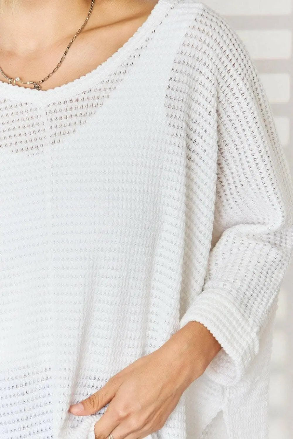 Waffle Knit Top Top - Waffle Knit V-Neck - Zenana