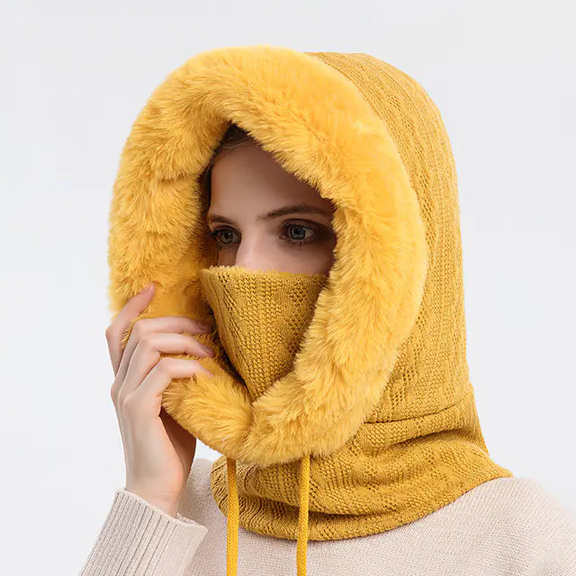 Women's Knitted Cashmere Winter Cap and Mask Set