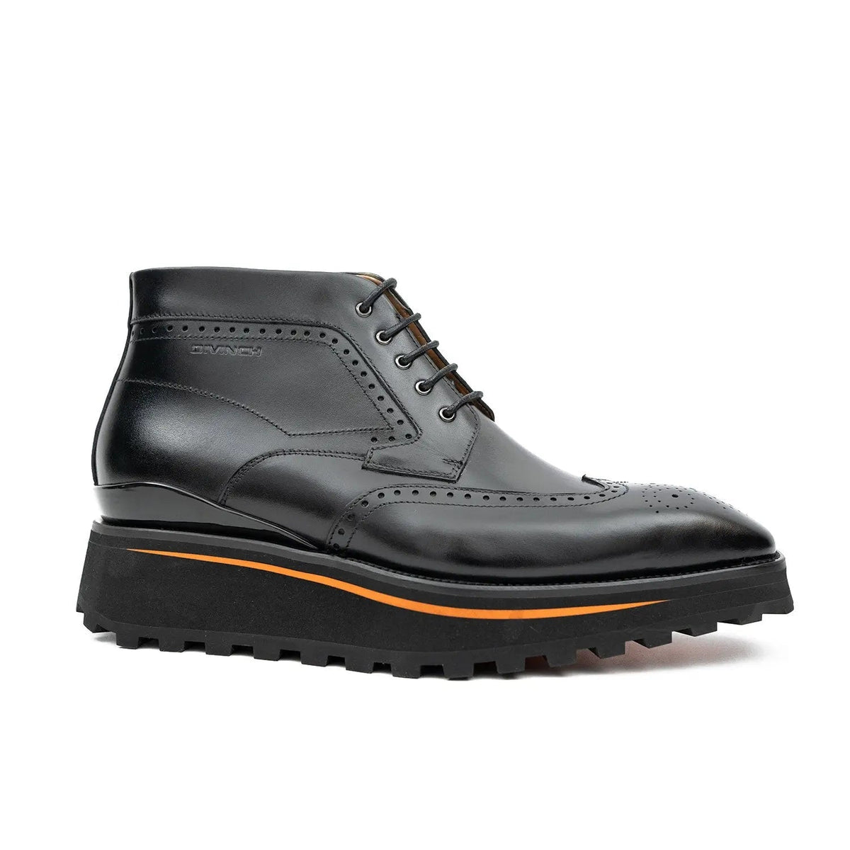 Black Wingtip Cow Leather Ankle Boots