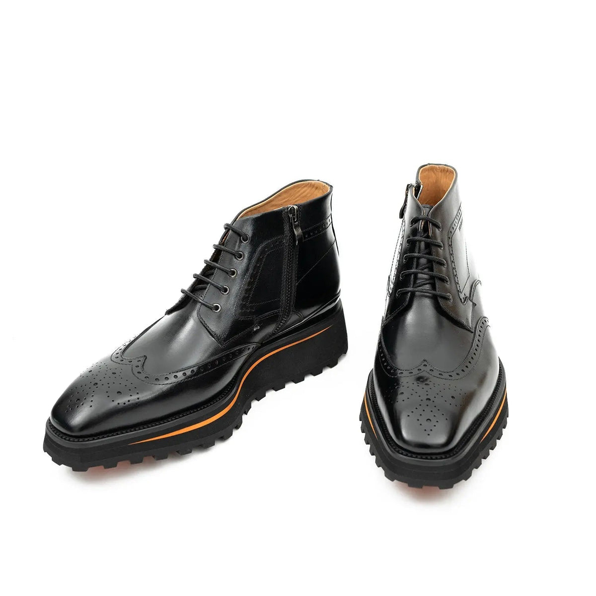 Black Wingtip Cow Leather Ankle Boots