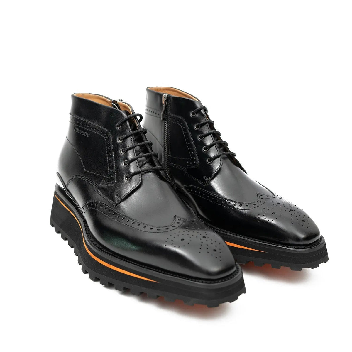 Black Wingtip Cow Leather Ankle Boots